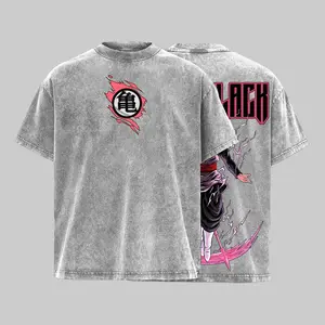 Burakku x Zamasu Vintage Washed Anime Tee | Dark Pink Aura Warrior Shirt | Powerful Energy Fighter Graphic Back | Streetwear T-Shirt | Manga Inspired Design | Cool Gift for DBZ Fans