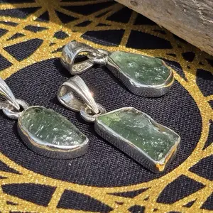 A Grade Moldavite Pendants - Natural Green Stone Sterling Silver Setting for Unique Jewelry