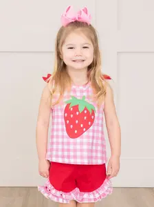 Strawberry Sweetness Embroidered Gingham Ruffle Outfit