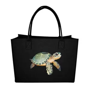 Reusable Felt Shoulder Bag, Ocean Animal Print, Lightweight Tote for Daily Use