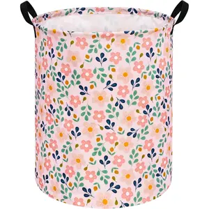 Flower Hamper Storage Bins,Girls Room Decor Laundry Basket, Clothes Organizer for Women  Box Large Canvas Collapsible Chest for Home/Dorm/Kitchen/Pet/Office/Closet/Shelf/Gifts