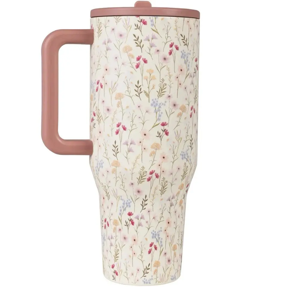 HydroJug Wildflower Collection 40oz Stainless Steel Double Wall Vacuum Tumbler - Leak-Proof, Sturdy, Portable Flask with Tapered Design, Ergonomic Handle, Trendy Floral Print, Moms' Everyday Hydration Essential, 7-12 Hour Temperature Retention