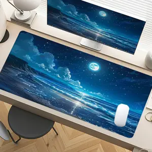 Extra Large Moonlight Ocean & Starry Sky Mouse Pad Celestial Gaming Desk Pad 35x16 Inch Computer Keyboard Mousepad with Non-Slip Rubber Base Durable Stitched Edge Perfect Gift for Home and Office Desk Accessories
