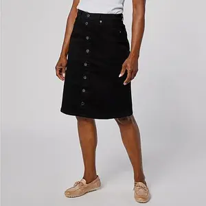 DG2 by Diane Gilman Lux Touch Denim Pull-On Buttoned A-Line Skirt