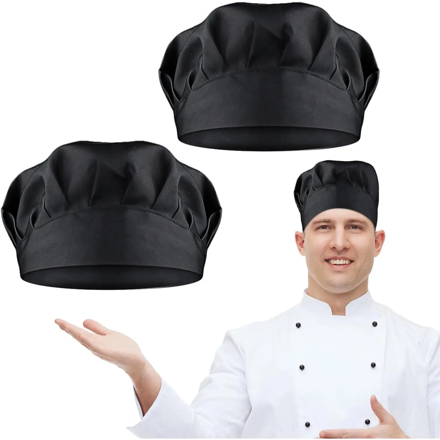 2PCS Soft Adjustable Elastic Pure Cotton Chef Hats - Reusable, Washable, Durable Baker Caps for Kitchen Cooking