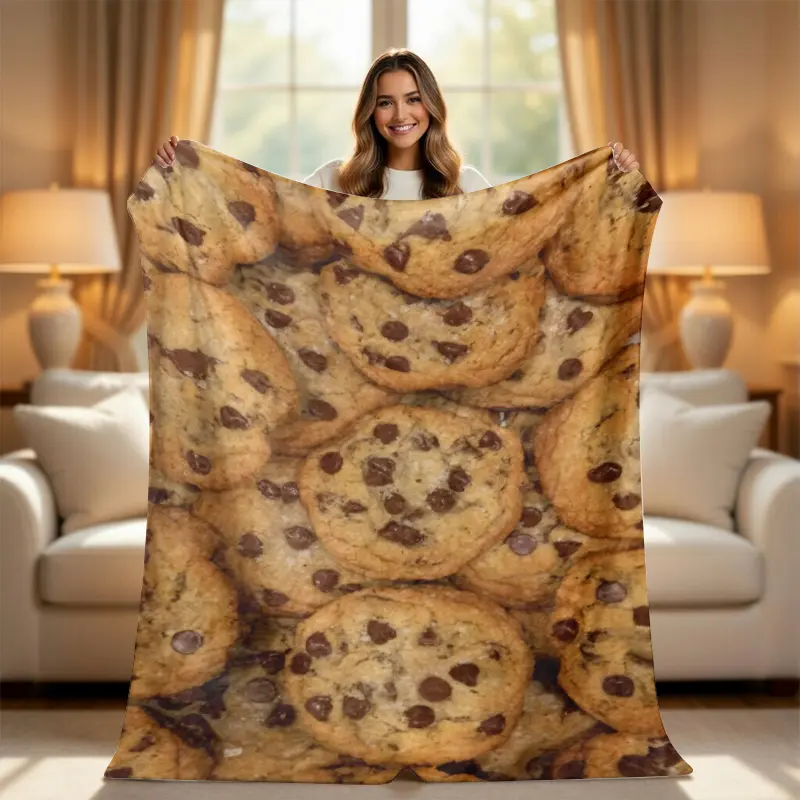 Chocolate Chip Cookie Blanket Soft Flannel Fleece, Funny Realistic Food Blanket Cute Warm Throw Blanket for Bed Couch, Aesthetic Dorm Room Decor Quirky Birthday Gift