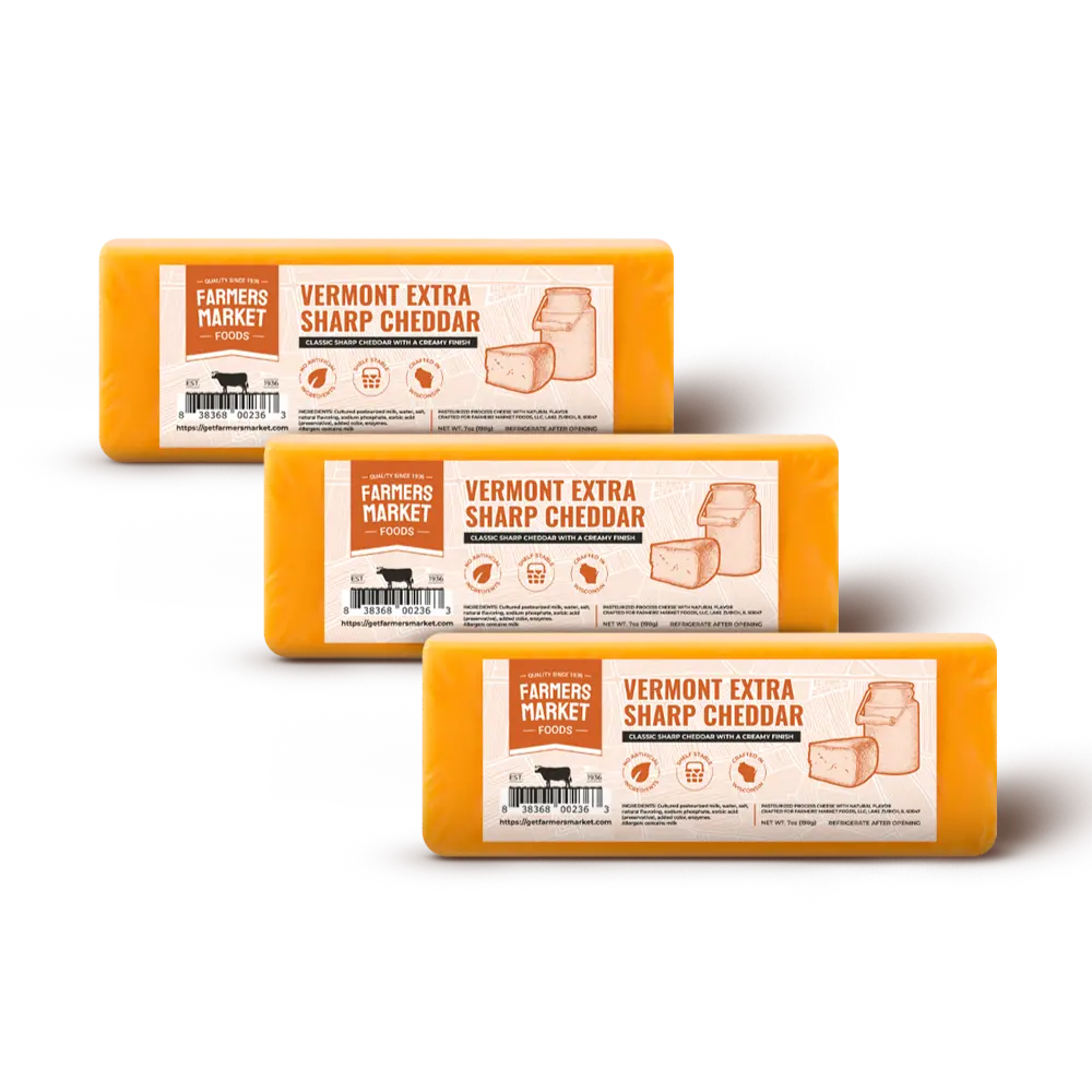 Vermont Extra Sharp Cheddar 3-Pack Extra Sharp Cheddar Cheese Gift Set, Gluten Free, Keto & Paleo Friendly, Low Sodium, Zero Sugar, Shelf Stable Snack, 7oz Cheese Set