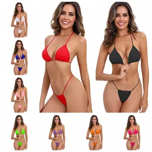 Women's 2026 Solid Color Lace-Up Split Beach Bikinis Sets, Sexy Sports & Outdoor Pool Bathing Suit Swimwear