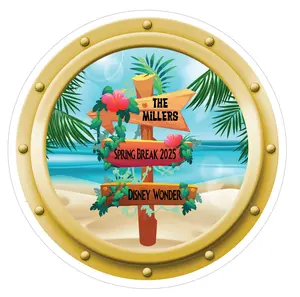 Porthole Beach Scene Direction Signs Cruise Ship Door Decoration Magnet Personalized, Round Magnet for Stateroom Door, 1 Magnet