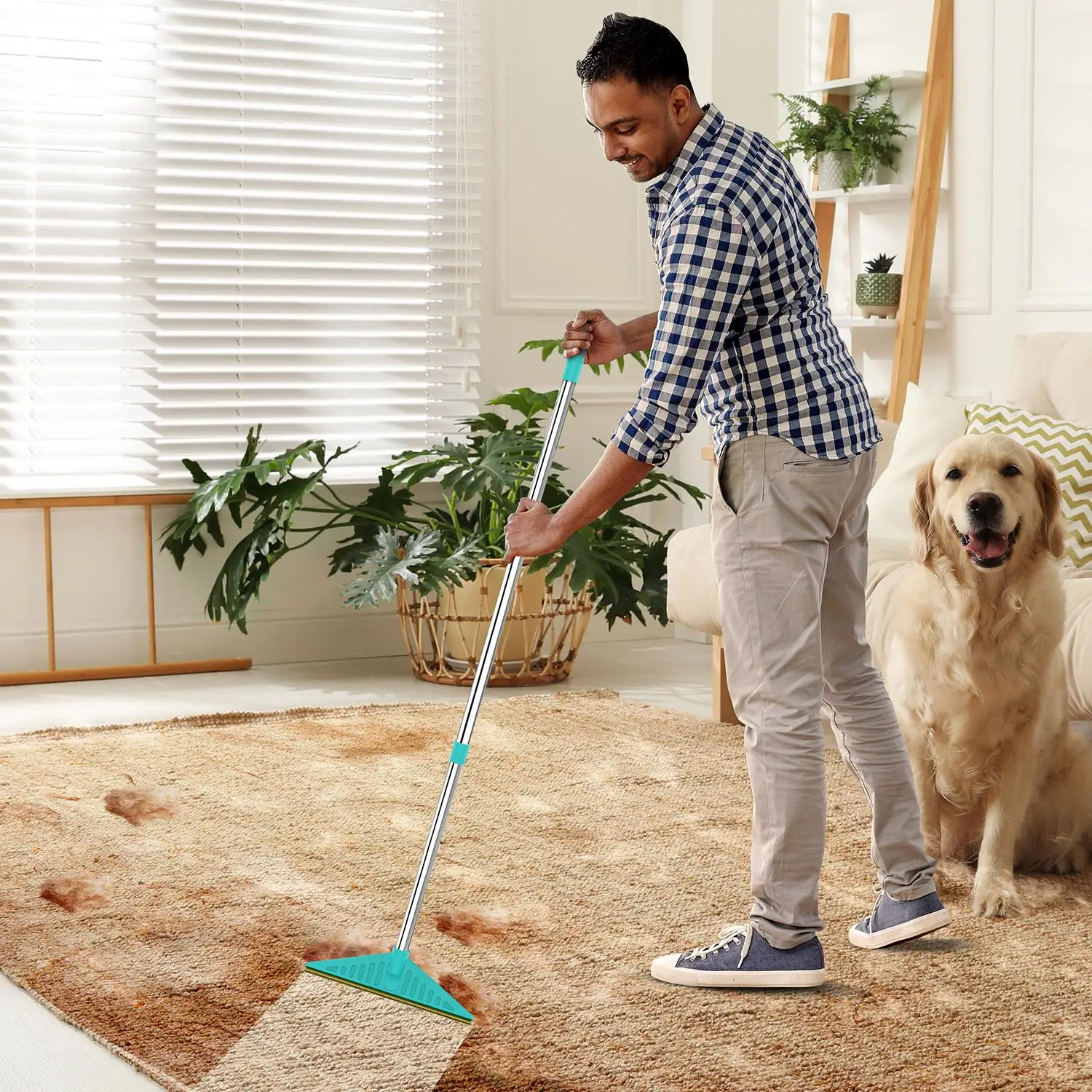 Long Handle Pet Hair Remover, 1 Count Retractable Pet Hair Scraper, Flexible Scraper for Effortless Couch, Bed, & Carpet Cleaning, Valentine's Day Gif