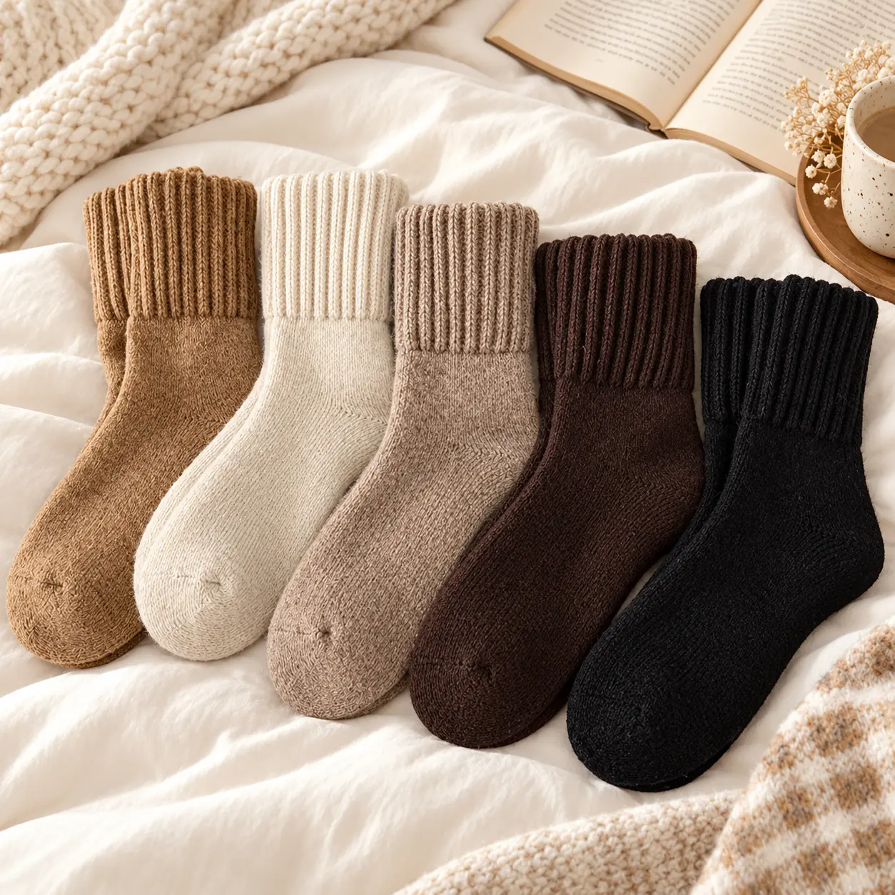 5-Pack Women's Solid Mid-Calf Socks, Warm & Comfy,Soft, Basic, Simple Fit for Fall & Winter Everyday Wear,Fall Daily Must-Have Casual Womenswear
