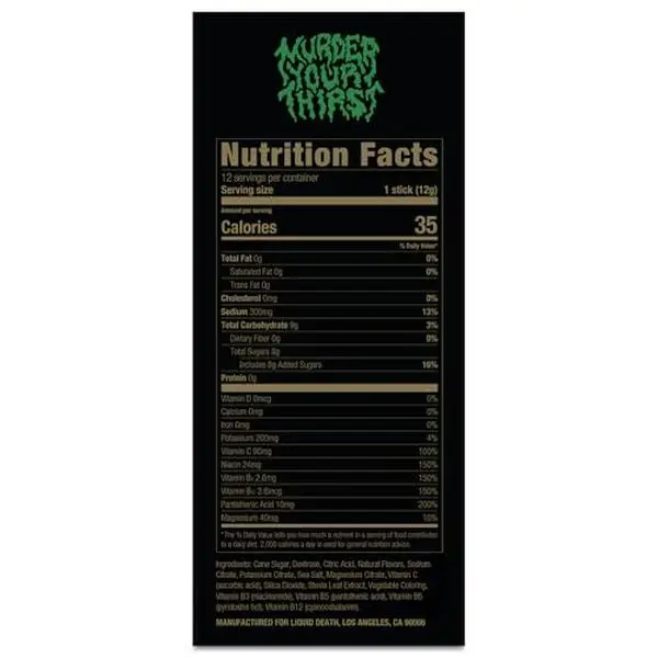 Liquid Death Electrolyte Death Dust - Lime Flavored Hydration Powder Packets - Severed Lime - 12-Stick Pack - Electrolyte Replacement