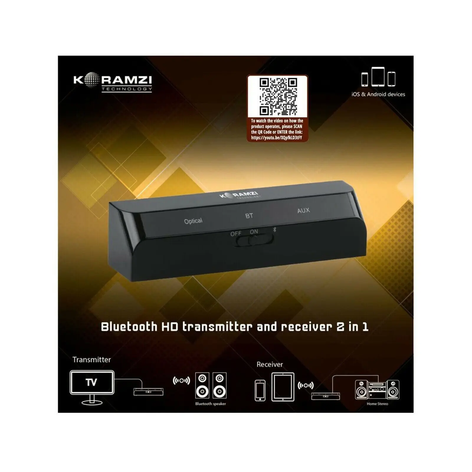 KORAMZI BTR26 Bluetooth HD Transmitter and Receiver 2 in 1