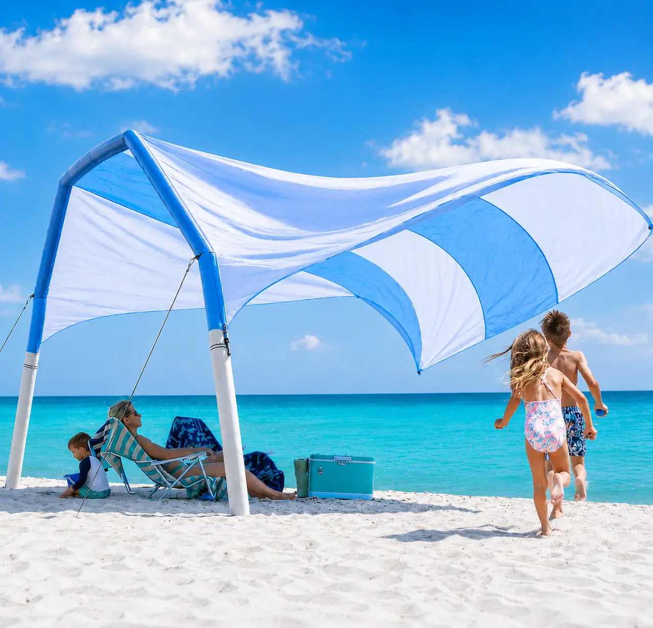 LAUSAINT HOME Durable Inflatable Arch Beach Tent, Large Collapsible Nylon Sun Shelter with UPF 50+ Sun Protection, Sandbag Anchoring Windproof Portable Sports Canopy for 4-8 People Family Camping, Easy Install