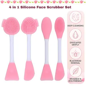 4 in 1 Silicone Face Scrubber Set 4 PCS Facial Brush Kit for Exfoliation Blackhead Removal Deep Pore Cleanser Makeup & Mask Applicator Reusable Skincare Tools