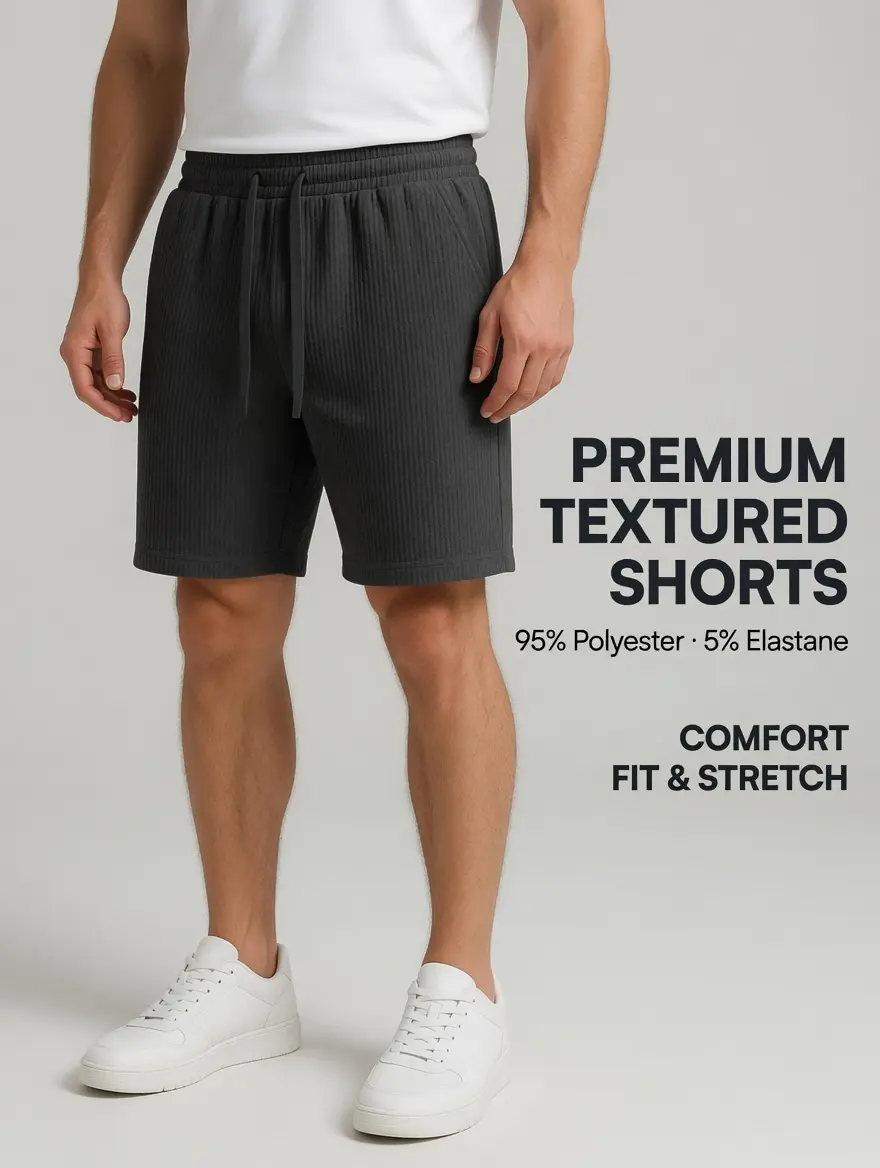 Ultra-Soft Textured Lounge Shorts | 5% Elastane High Stretch Active Shorts | Breathable Vertical Ribbed Summer Essentials | Men's Comfort Fit