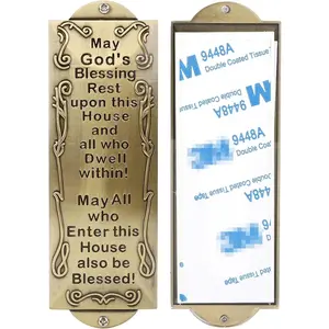 Metal Mezuzah For Door, Install Use Double-sided Tape, 6" High by 2" Wide for Front Door, Blessing House, Bless People, English Scripture, Easy Peel and Stick Mezuzahs Cover Jewish Gifts