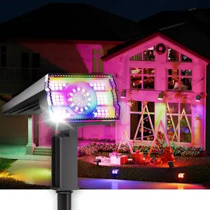 Solar Spot Lights Outdoor Multicolor IP65 Waterproof RGB - 6 Colors, 2 Modes, 105° Adjustable 58 LED Flood Lights, Solar Powered Spotlights for Yard, Garden, House & Landscape Lighting Outside