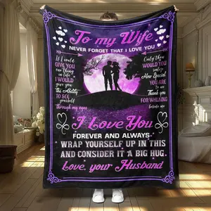 To My Wife Blanket, 1 Count Letter & Heart Pattern Soft Throw Blanket, Air-conditioned Room Blanket, Warm Nap Blanket For Home & Office,Christmas Gift,Gift For Men & Women, Vintage Blanket, Wrest Blanket