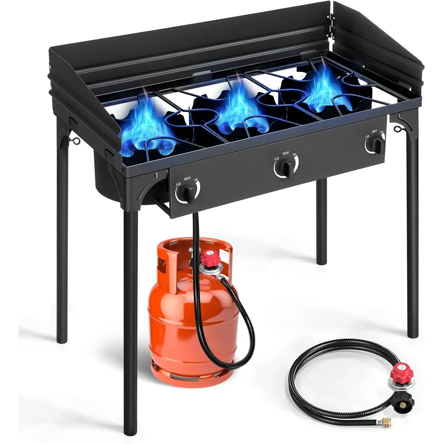 3 Burner Propane Gas Stove for Outdoor Cooking, 225,000 BTU Camping Cooker with Windscreen for Cooking BBQ Baking Turkey Frying
