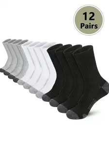 Men's Arch Compression Athletic Socks, 12 Pairs Mid-Calf Running Hiking Breathable Sports Socks, Comfortable Fit for Daily Wear