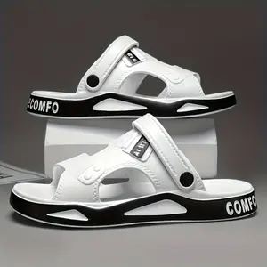 Men's Summer Slides - Breathable Non-Slip EVA Sandals with Geometric Design, Slip-On Indoor/Outdoor Casual Streetwear for Beach, Home & Daily Use, Summer Sandals, Streetstyle Footwear, Comfortable Footwear