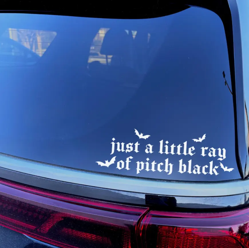 Spooky Bats & "Pitch Black" Vinyl Car Decal – Gothic Goth Punk Emo Sticker for Cars, Laptops & Tumblers
