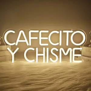 USB powered adjustable brightness Cafecito Y Chisme neon sign home lighting, button controlled multi-purpose indoor LED night light, suitable for cute Women's bedroom gifts, kitchen decoration, home and office coffee bar decoration atmosphere lights