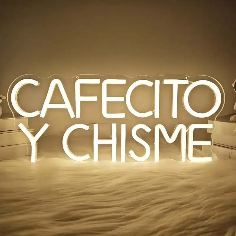 USB powered adjustable brightness Cafecito Y Chisme neon sign home lighting, button controlled multi-purpose indoor LED night light, suitable for cute Women's bedroom gifts, kitchen decoration, home and office coffee bar decoration atmosphere lights