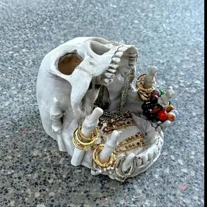 Gothic Skull Jewelry Storage Box, Gothic Desk Decor with Multiple Compartments and Necklace Hooks, Resin Desktop Organizer