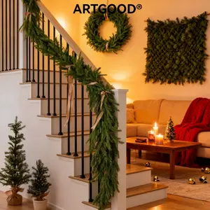 ARTGOOD 1-Pack 6ft Norfolk Pine Garland Christmas artificial greenery for seasonal wreaths, festive decor, indoor/outdoor home decoration. Perfect for harvest celebrations, fireplace mantels, porch rails, front doors, and window hanging.