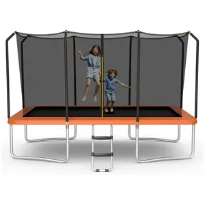 Costzon Trampoline, 8 FT x 14 FT ASTM Certified Rectangular Trampoline with Enclosure, Ladder, Double-Side Galvanized Steel Frame, Max Load 440 Lbs, Outdoor Recreational Trampolines for Kids, Adults