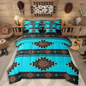 Feelyou 7-Piece Western Aztec Southwestern Geometric Bedding Set - Native American Navajo Soft Decorative Bedroom Bed Sheets Set for Teens, Adults, Bedroom Bedding Set