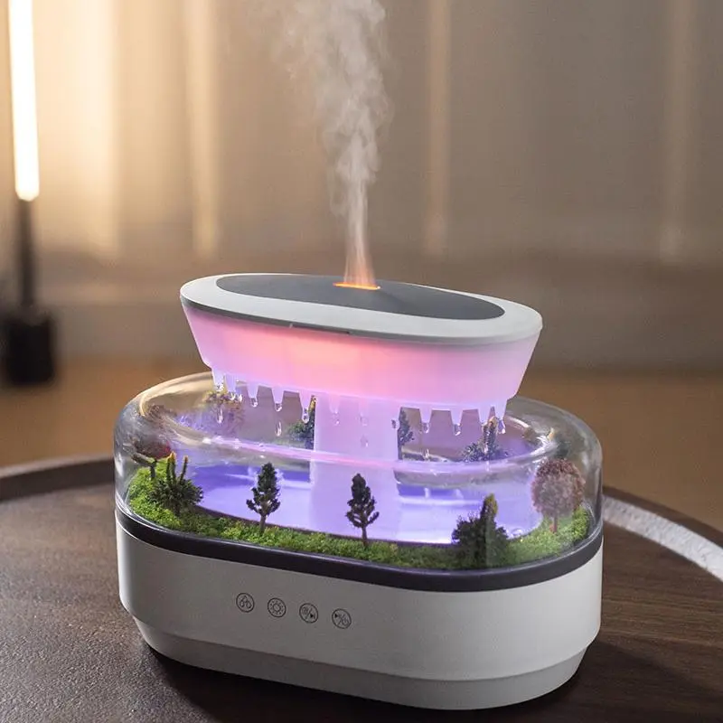 Micro Landscape Humidifier, Home Desktop Humidifier, Cool Mist Humidifier, USB Powered Air Humidifier with Top Fill Cold Mist, Simulate Raindrop Effect, Suitable for Home, Office, Large Room, USB Humidifier Machine