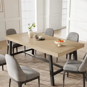 Garvee Versatile 70.87" Large Industrial Style Wooden Table with Sturdy Metal Frame, Ideal for Dining 6-8 People or Modern Home Office Computer Desk, Available in Natural, Grey, and Brown Finishes
