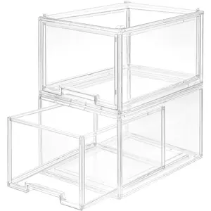 Large Stackable Storage Drawers,Clear Thickened Drawer Organizers with Pull-Out Drawer for Skincare,, Ideal for Closet,Bathroom,Kitchen Undersink,Cabinet, Organization (2 Packs)