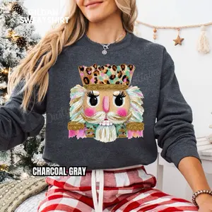 Leopard Luxe Nutcracker Christmas Gildan Sweatshirt Casual Womenswear  Crewneck