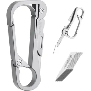 Titanium Carabiner Clip, EDC Multitool Keychain with Folding Knife and Bottle Opener, Carabiner Keychain for Outdoor, Camping, Daily Carry