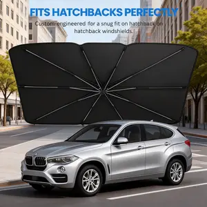 Windshield Sun Shade for Cars, SUVs & Trucks – Foldable Umbrella Sun Visor for Car, Heat & UV Protector with Storage Pouch (Large (55x31 inch))