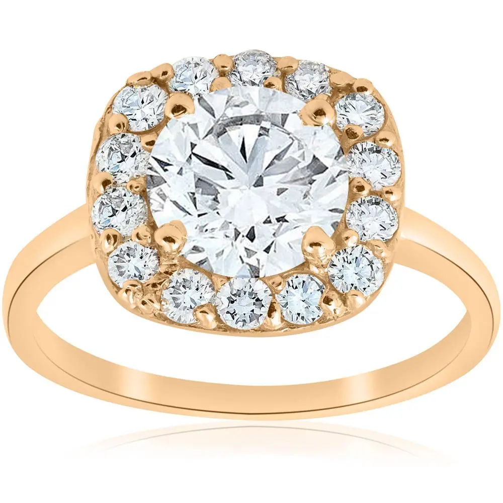 2Ct Diamond Cushion Halo Engagement Ring 14k Yellow Gold Lab Grown