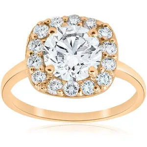 2Ct Diamond Cushion Halo Engagement Ring 14k Yellow Gold Lab Grown
