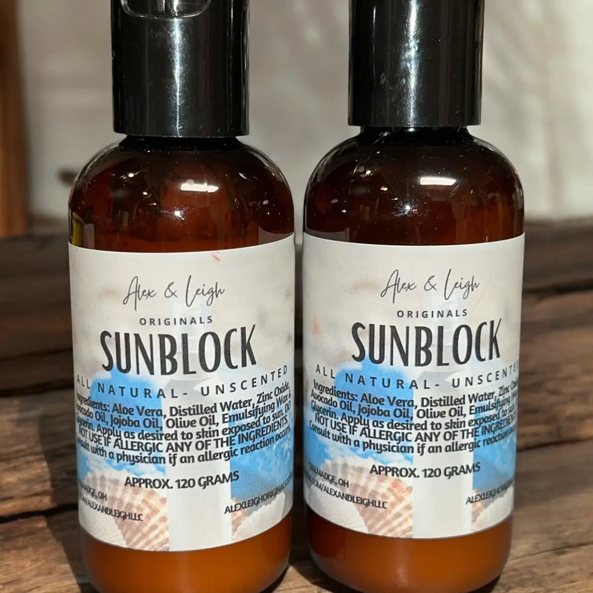 Alex & Leigh 100% Natural Sunblock Lotion 120 Grams - Made with Aloe Vera, Avocado Oil, Jojoba Oil, Olive Oil, E-Wax & Zinc Oxide