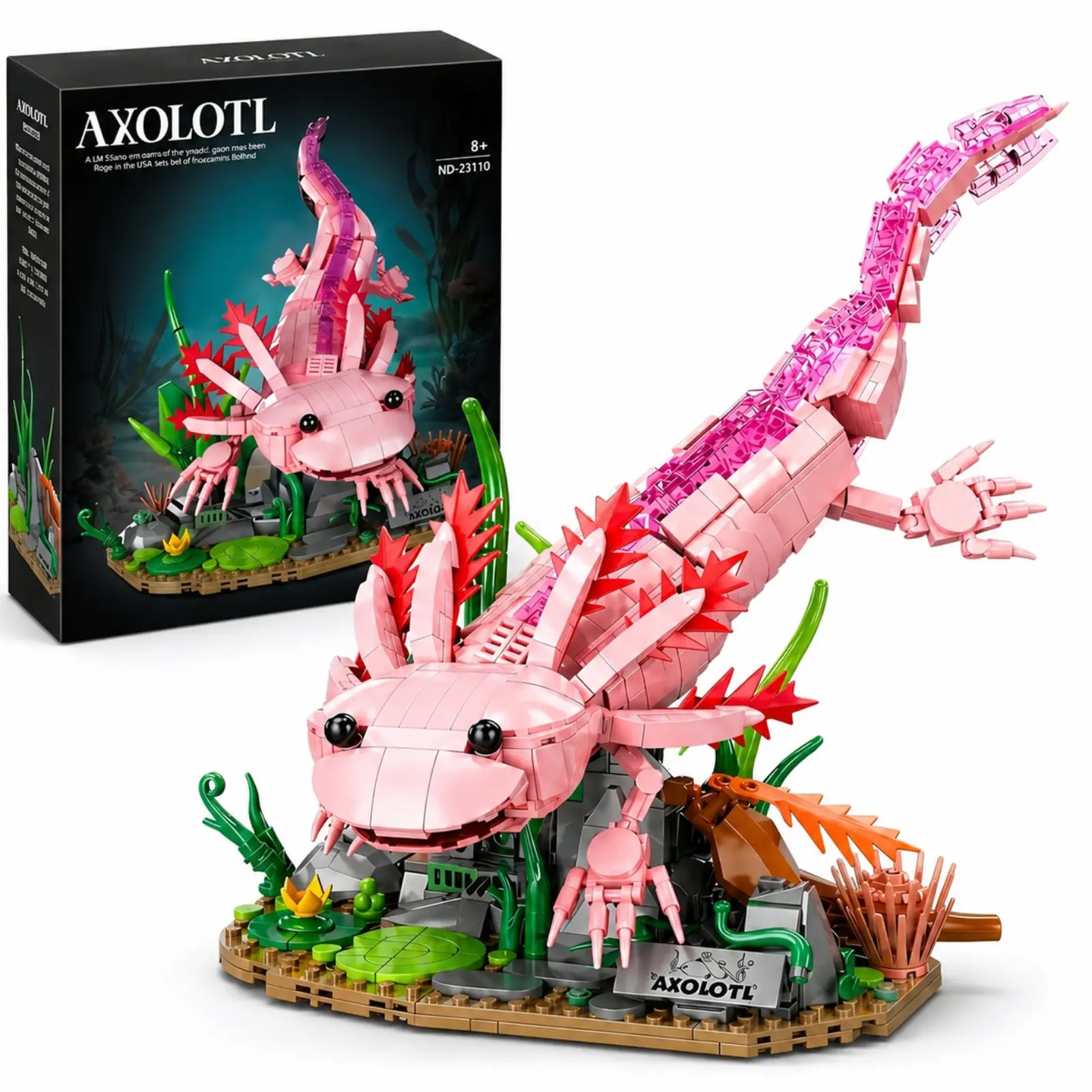 Axolotl Toy Building Set, Pink Axolotl Animal Building Toy for Animal Lovers, Father's Day Gifts,Birthday Gift for Boys and Girls