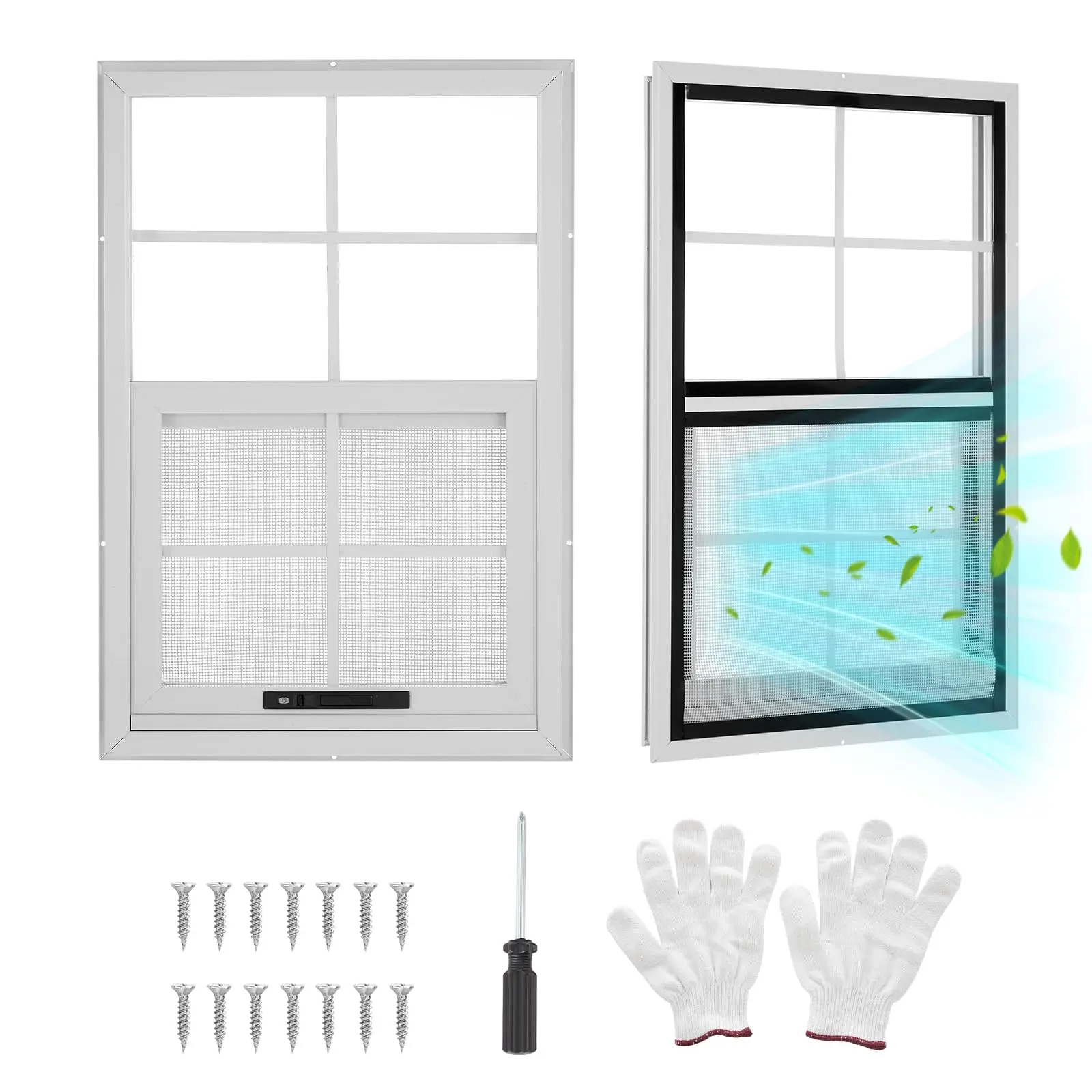 GARVEE 2 Pack 12" x 18" Shed Window with Tempered Glass and Fiberglass Screen, Sliding Windows with Screws for Shed, Playhouse, Garage, Barns