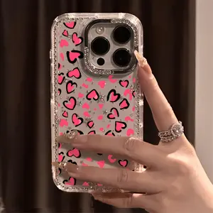 Full screen heart pattern, rhinestone and laser decoration, silver diamond-encrusted frame, anti-slip and shockproof protective case, suitable for iPhone 17, 16, 15, 14, 13, 12 and other series models, perfect as a gift for friends or family.