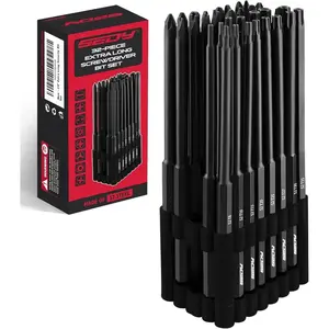 Extra Long Security Bit Set: 32-Piece S2 Steel Screwdriver Drill Bits for Tamper-Proof Screws, 6" Torx, PoziDriv, Spanner, Tri-Wing - Universal 1/4" Hex Shank for Electric, Impact DrillsQuesear