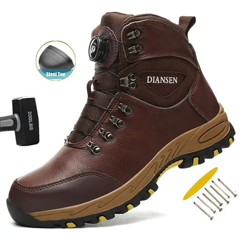 Dian Sen Men's Steel Toe Cap Safety Boot - Rotary Buckle, Waterproof Weatherproof Footwear, Puncture-Proof, Non-Slip, Breathable Safety Shoes with Precision Tread & Mesh, Antimicrobial Above the Ankle Below Knee Contractor Gear