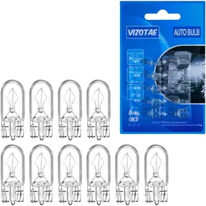 10 PCS T10 12V 5W Car Flat Foot Mini Halogen Bulbs Brake Turn Indicator Instrument Light Auto Lighting Replacement Accessories
