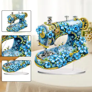 2D Flat Flower Sewing Machine Print DIY Diamond Painting Tabletop Ornaments Kit Table Top Diamond Painting Ornament Kits 5D DIY Diamond Art Tabletop Decorations for Home Office Desktop Decor