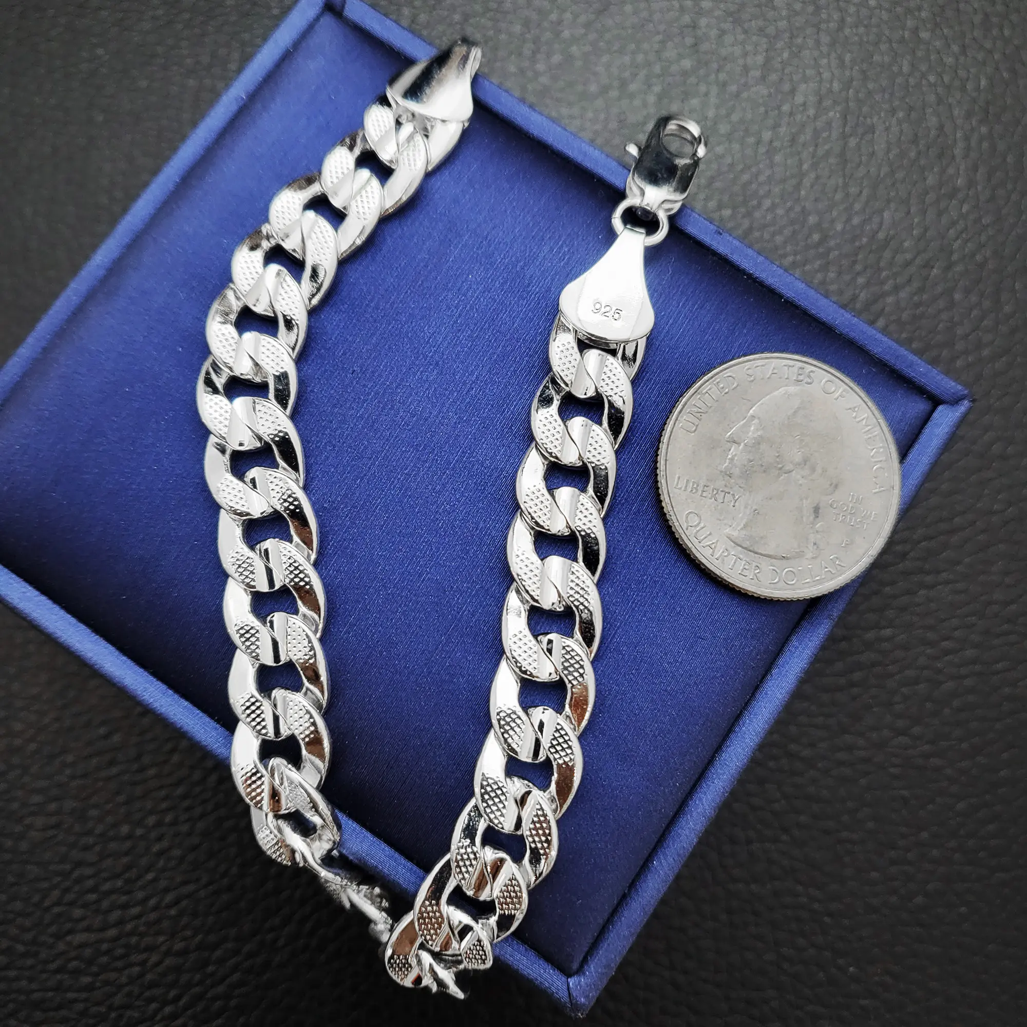 Men's 925 Stamped Premium Quality 10mm 9" Sterling Silver Finished Brass Bracelet Fashion Cuban Chain Jewelry Accessory, Cuban Bracelets, Elegant Jewelry Bracelet
